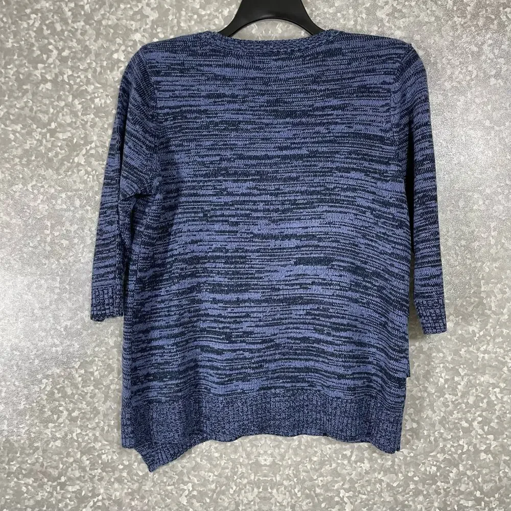 Croft & Barrow Blue Marled Asymmetrical Hem Sweater - Size PXL - 3/4 Sleeves